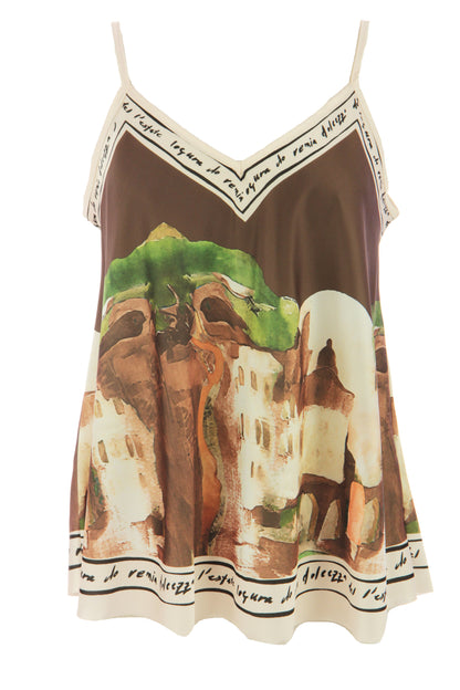 Watercolour Landscape Print Satin Vest