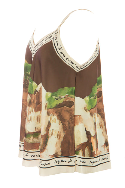 Watercolour Landscape Print Satin Vest