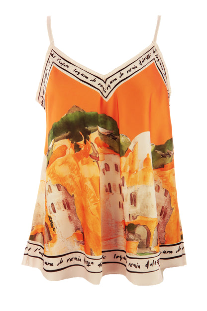 Watercolour Landscape Print Satin Vest
