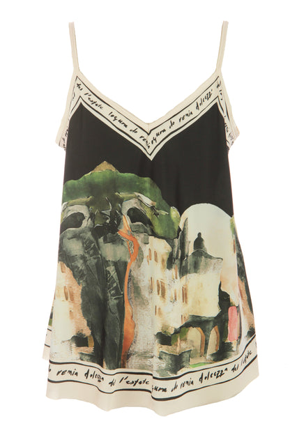 Watercolour Landscape Print Satin Vest