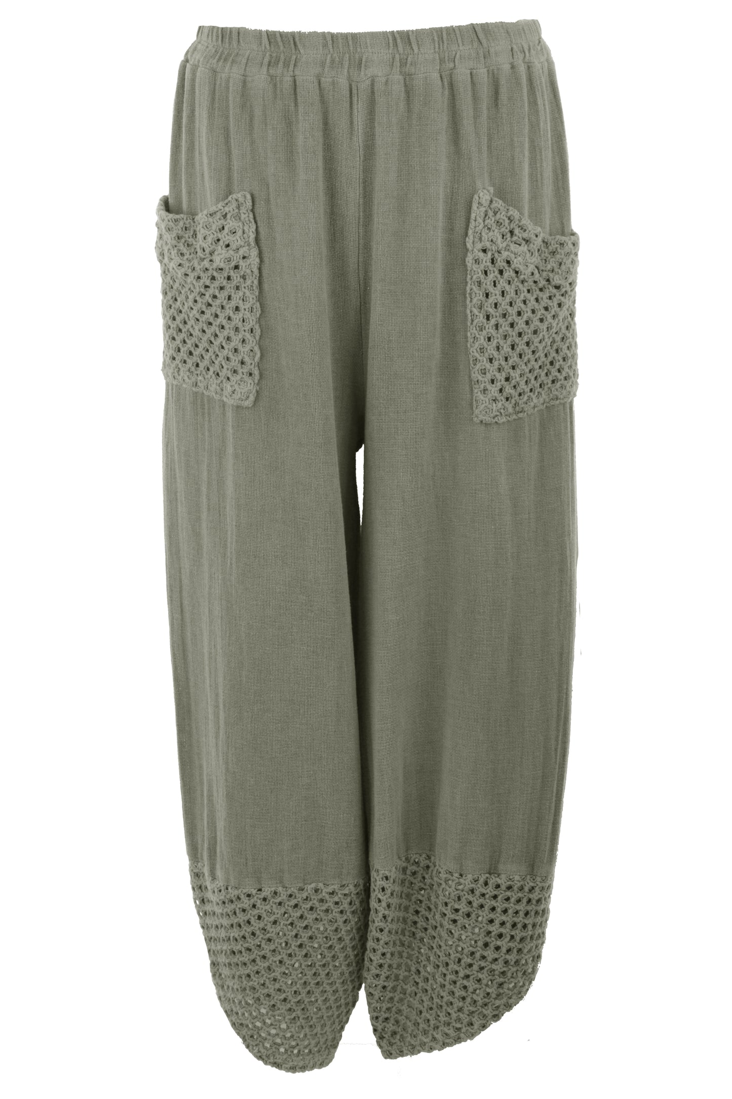 2 Crochet Pocket Barrel Leg Teabag Trouser