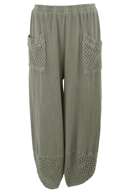 2 Crochet Pocket Barrel Leg Teabag Trouser