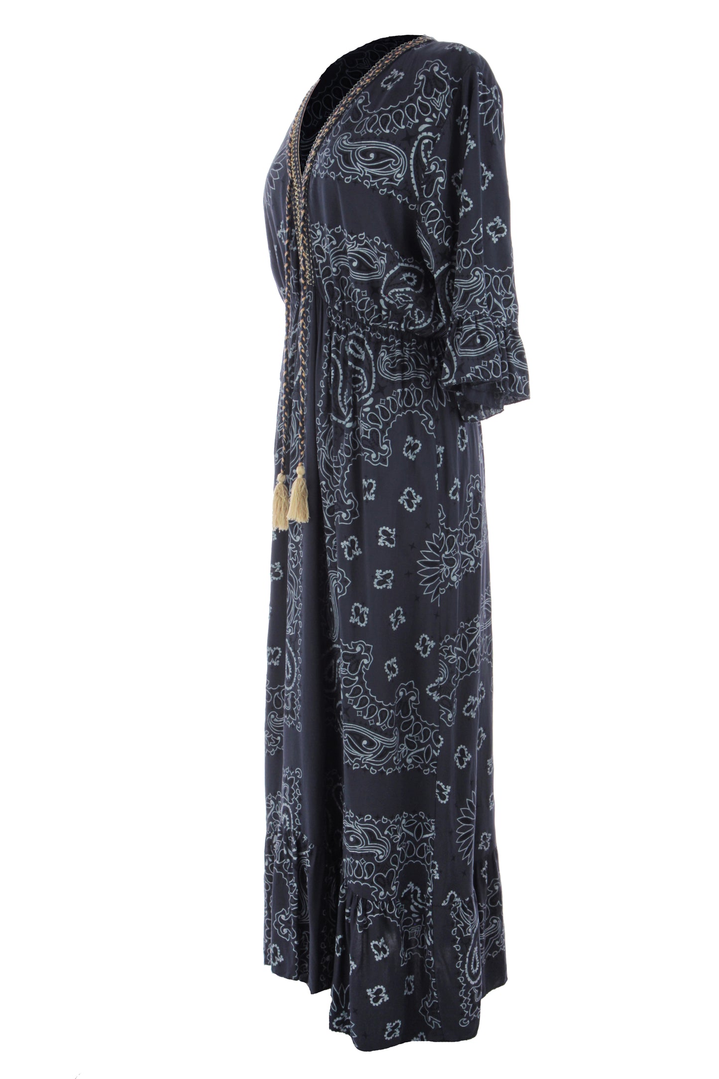V Neck Paisley Print Midi Dress