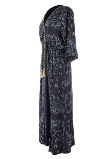 V Neck Paisley Print Midi Dress