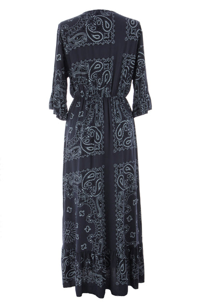 V Neck Paisley Print Midi Dress
