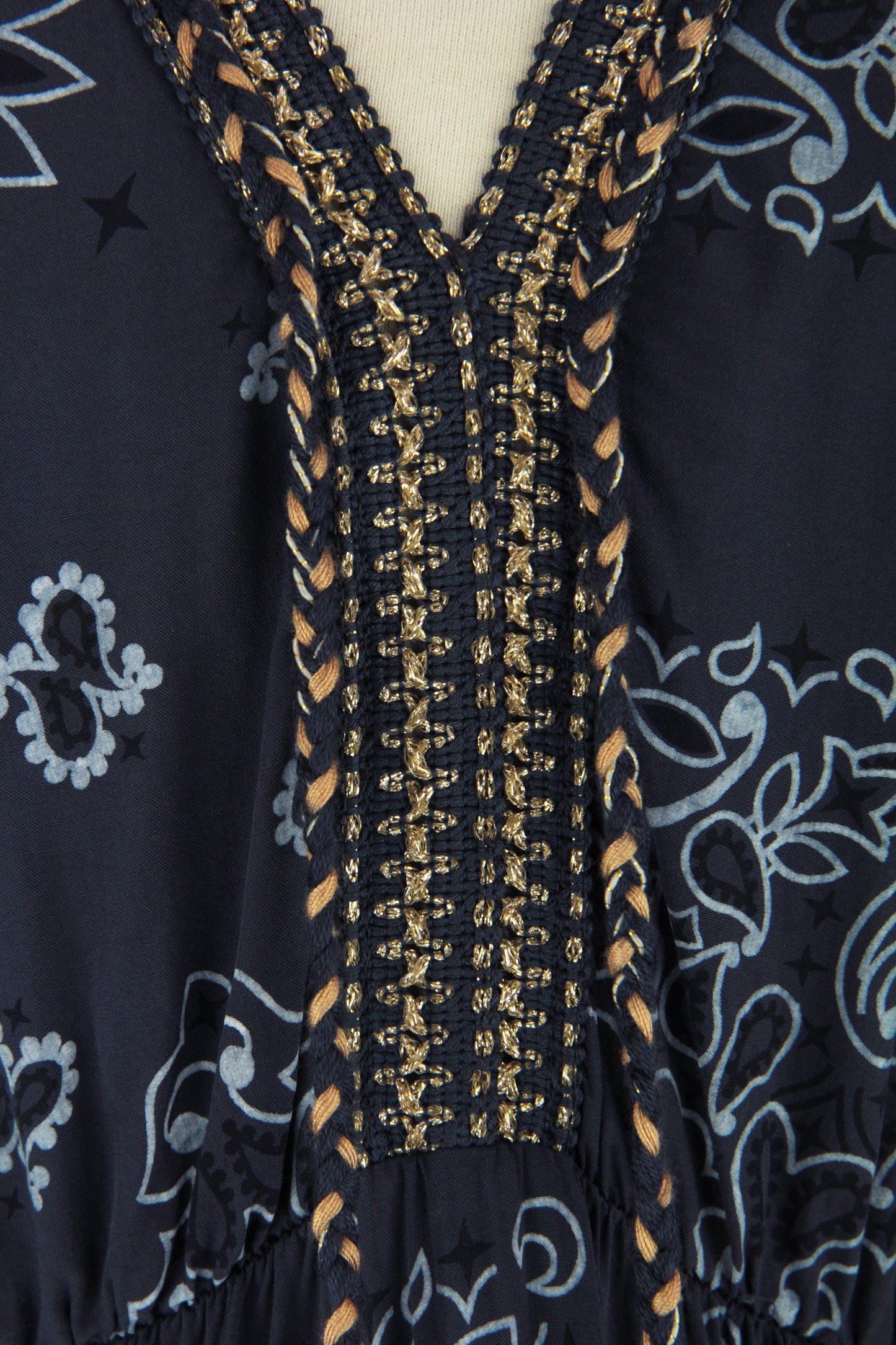 V Neck Paisley Print Midi Dress