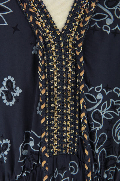 V Neck Paisley Print Midi Dress