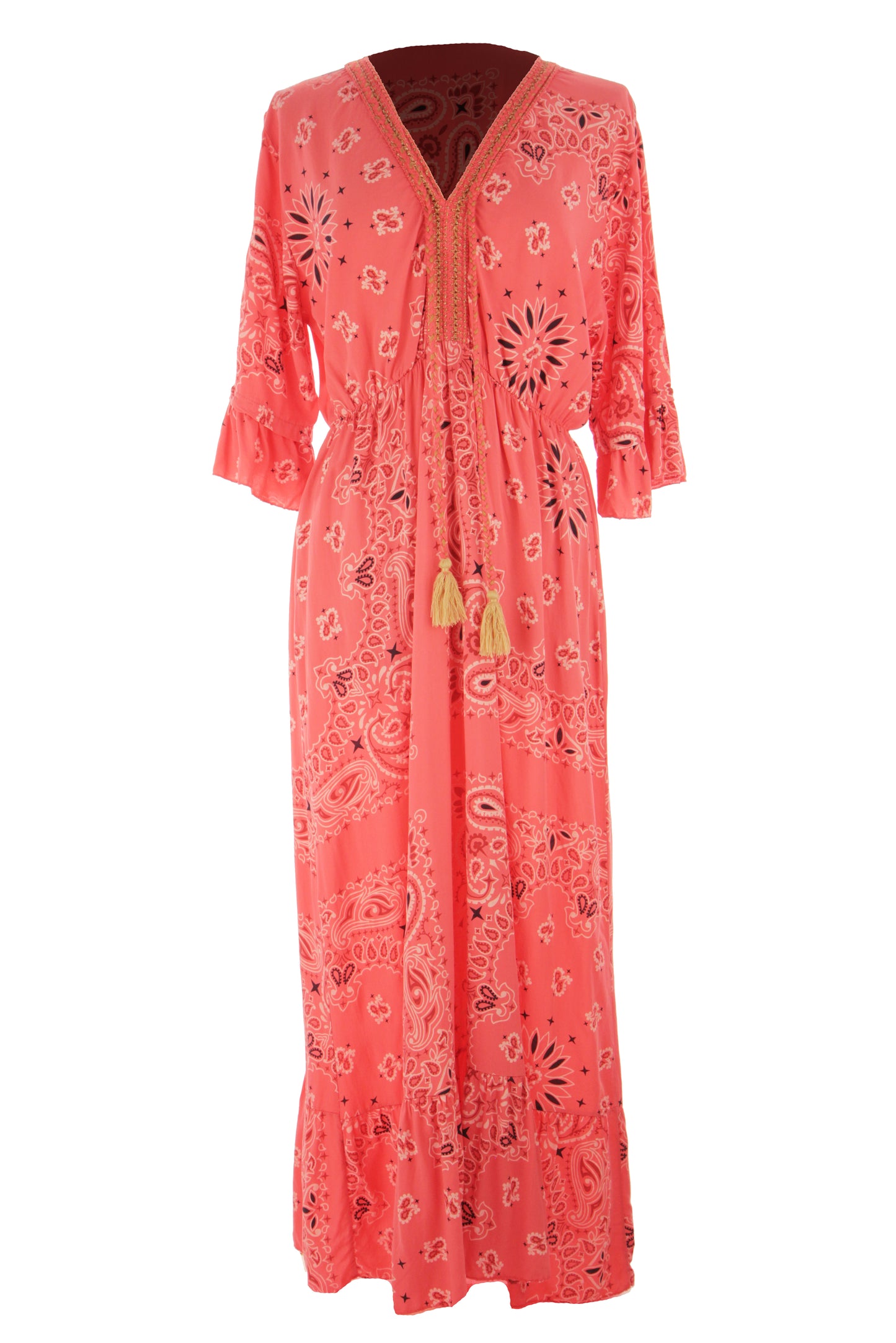 V Neck Paisley Print Midi Dress