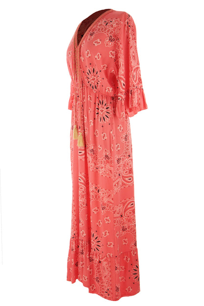 V Neck Paisley Print Midi Dress
