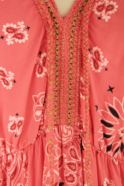 V Neck Paisley Print Midi Dress