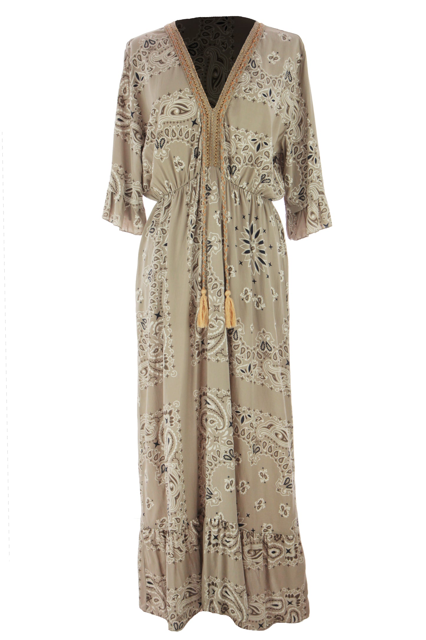 V Neck Paisley Print Midi Dress