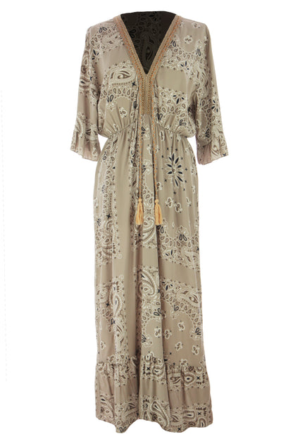 V Neck Paisley Print Midi Dress