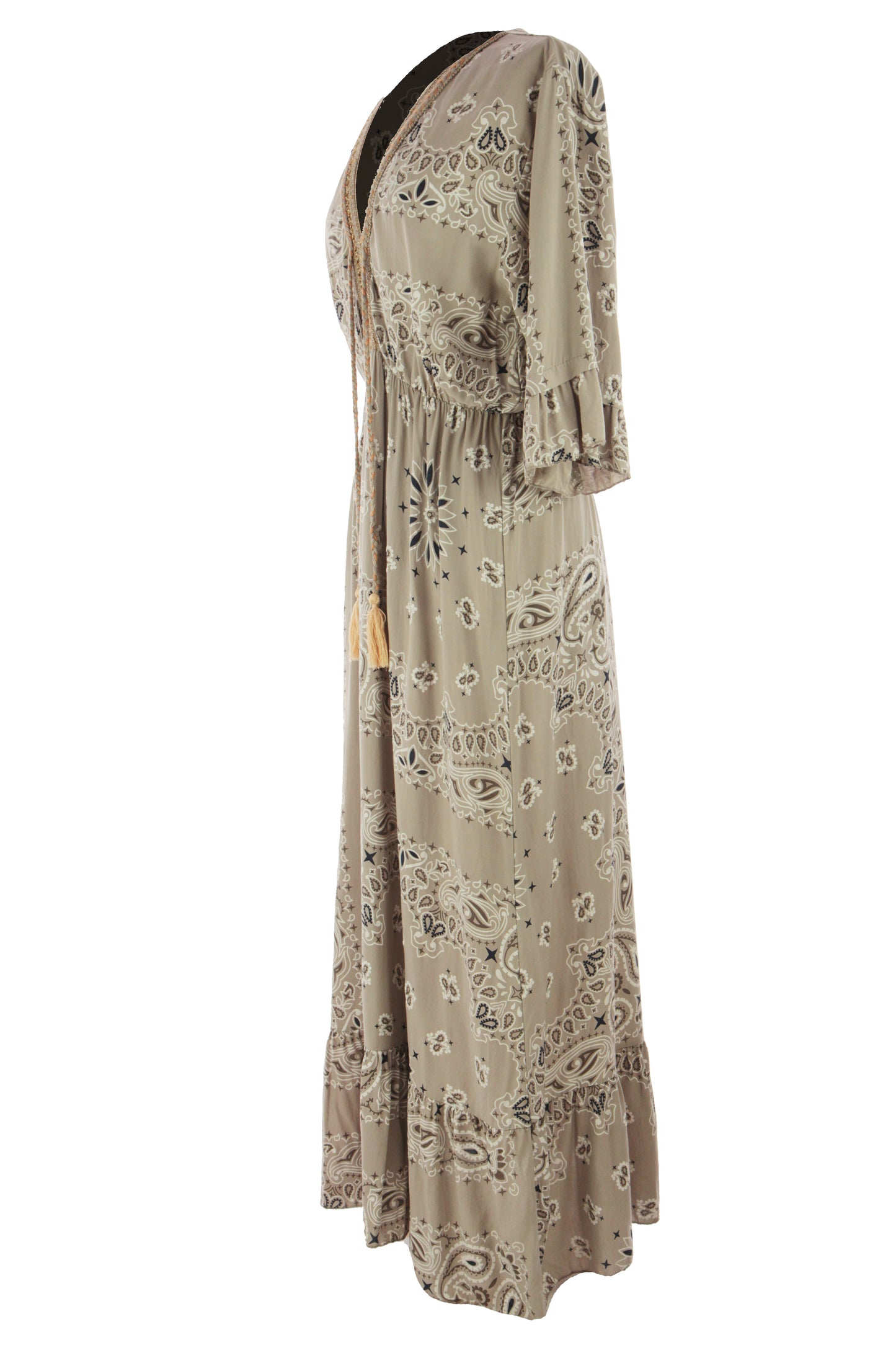V Neck Paisley Print Midi Dress