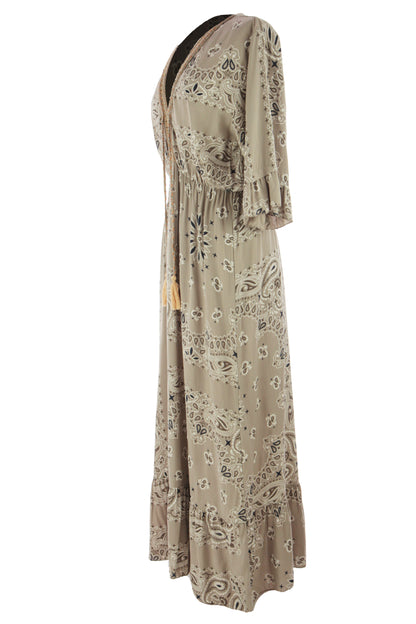 V Neck Paisley Print Midi Dress