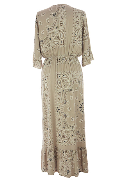 V Neck Paisley Print Midi Dress