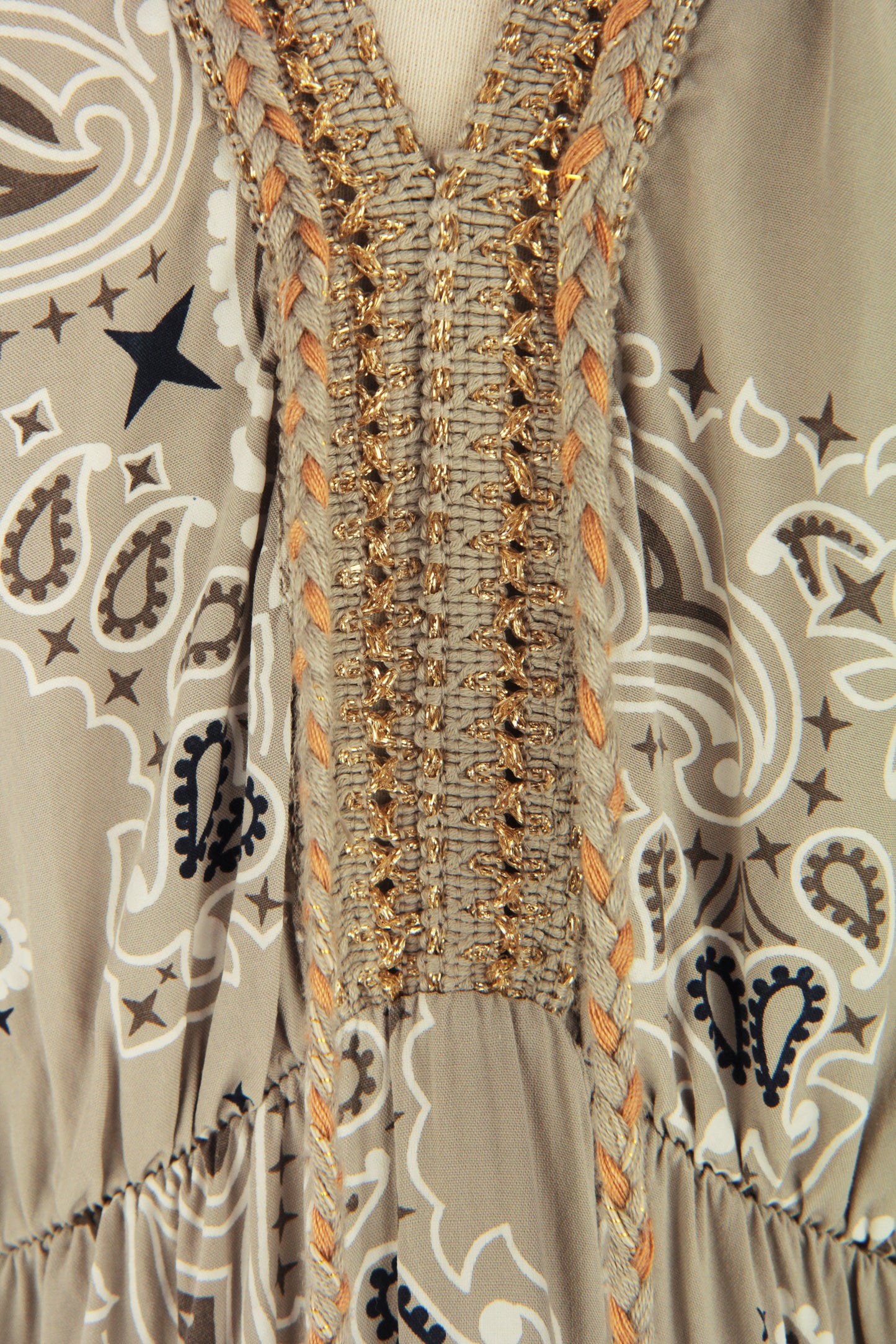 V Neck Paisley Print Midi Dress