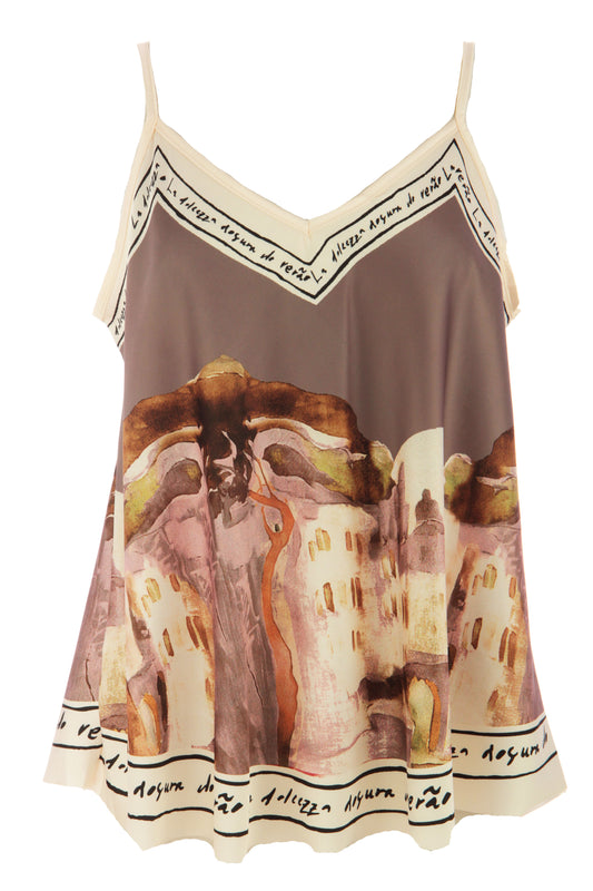 Watercolour Landscape Print Satin Vest