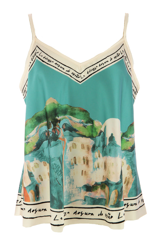 Watercolour Landscape Print Satin Vest