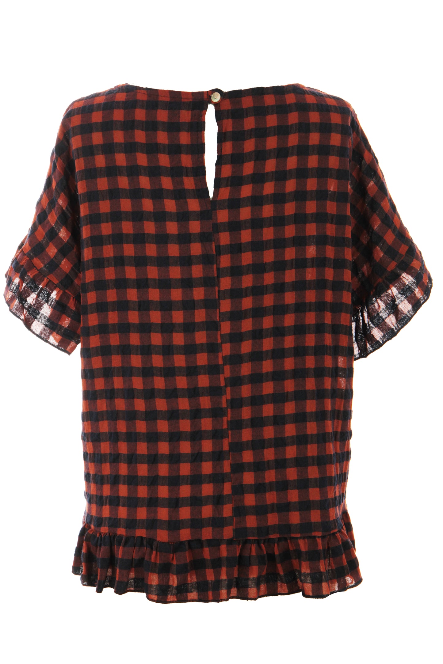 Woven Check Frill Hem Cotton Top