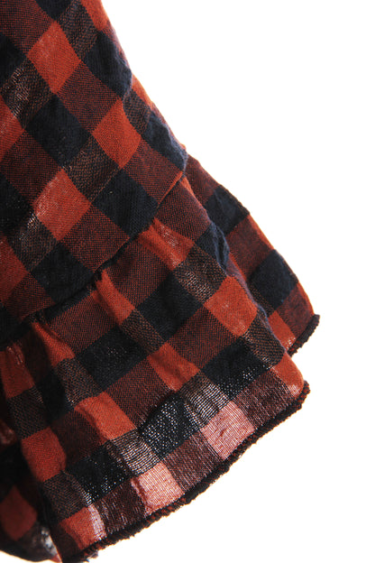 Woven Check Frill Hem Cotton Top