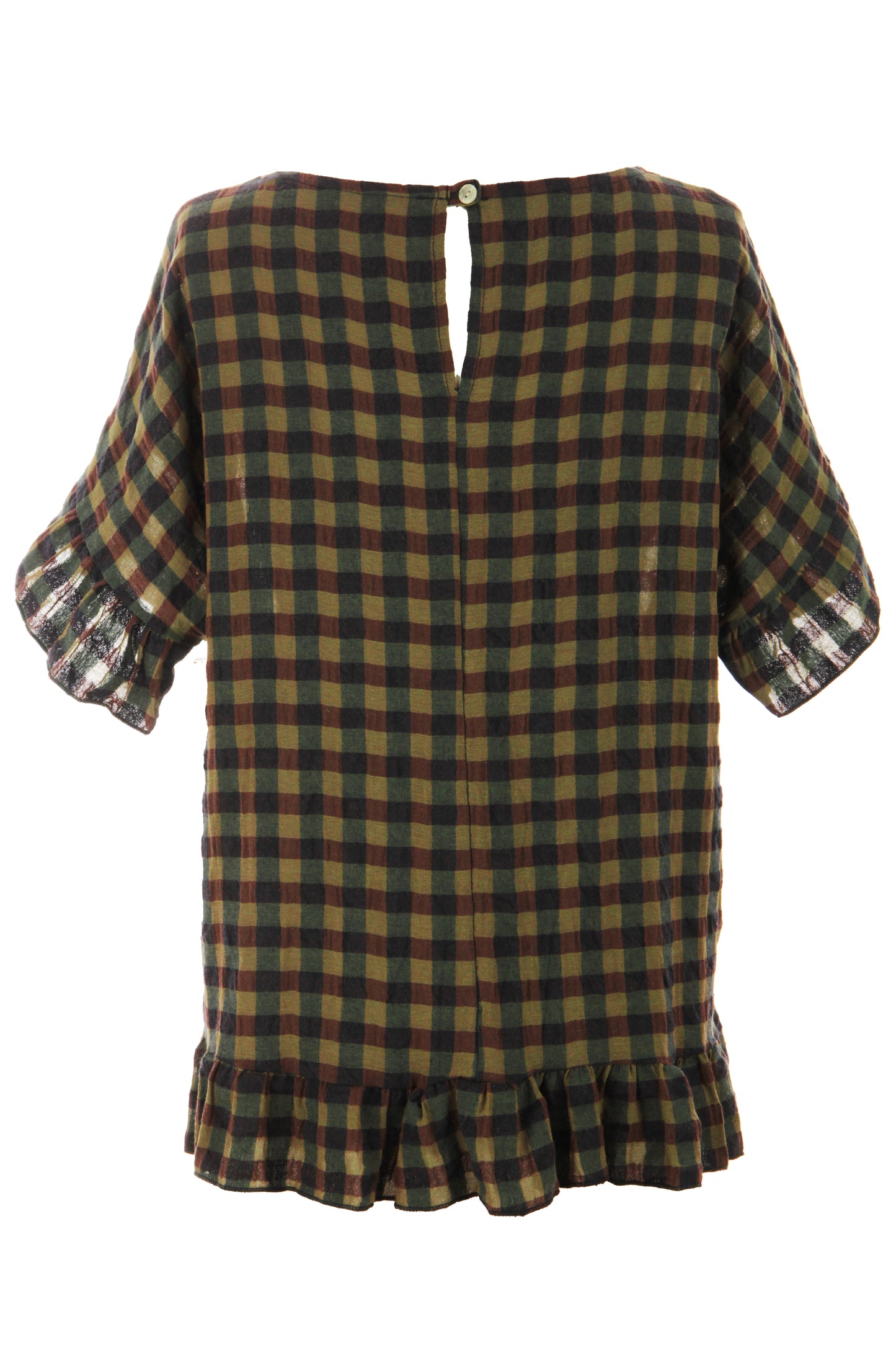 Woven Check Frill Hem Cotton Top