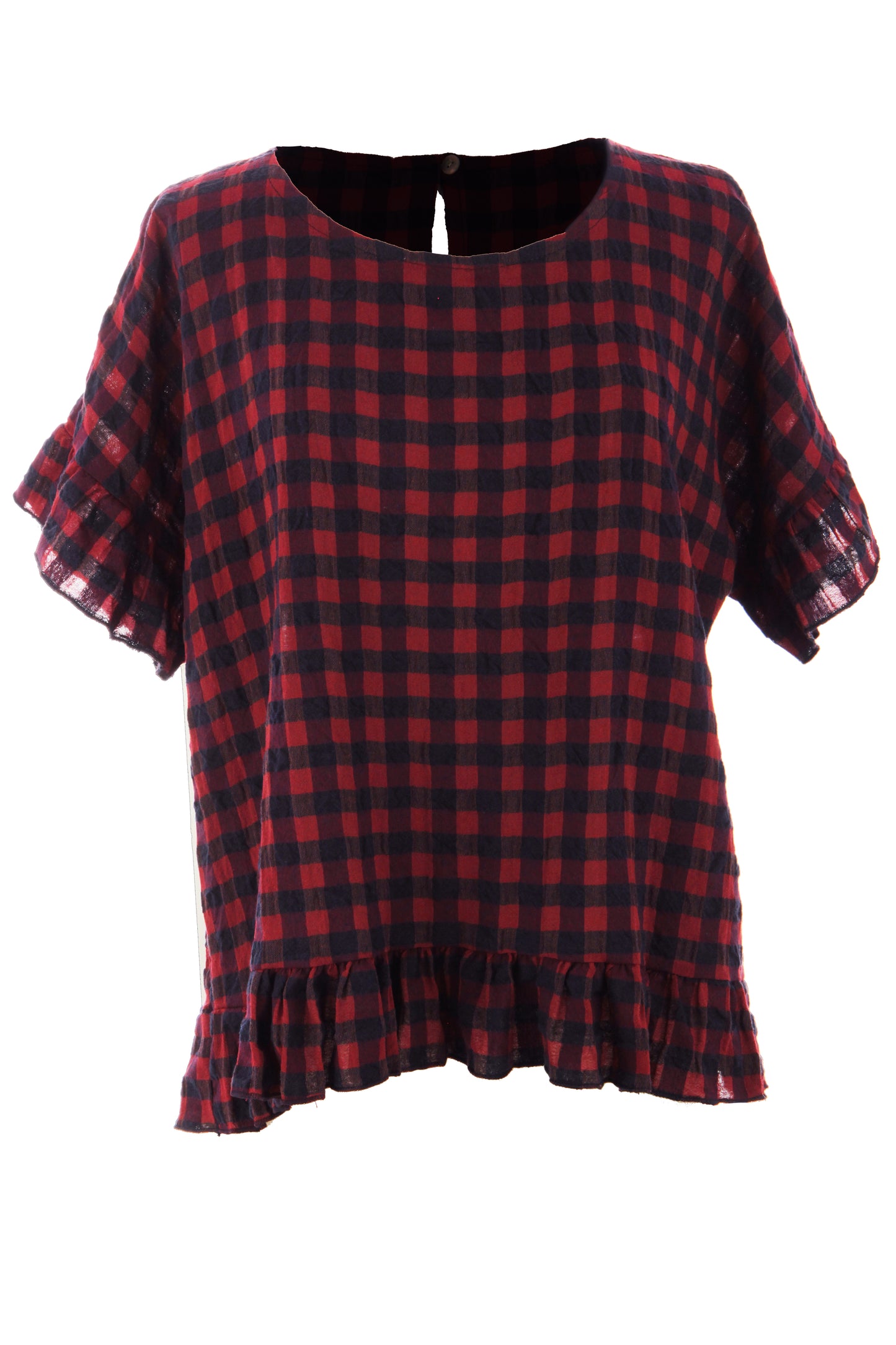 Woven Check Frill Hem Cotton Top