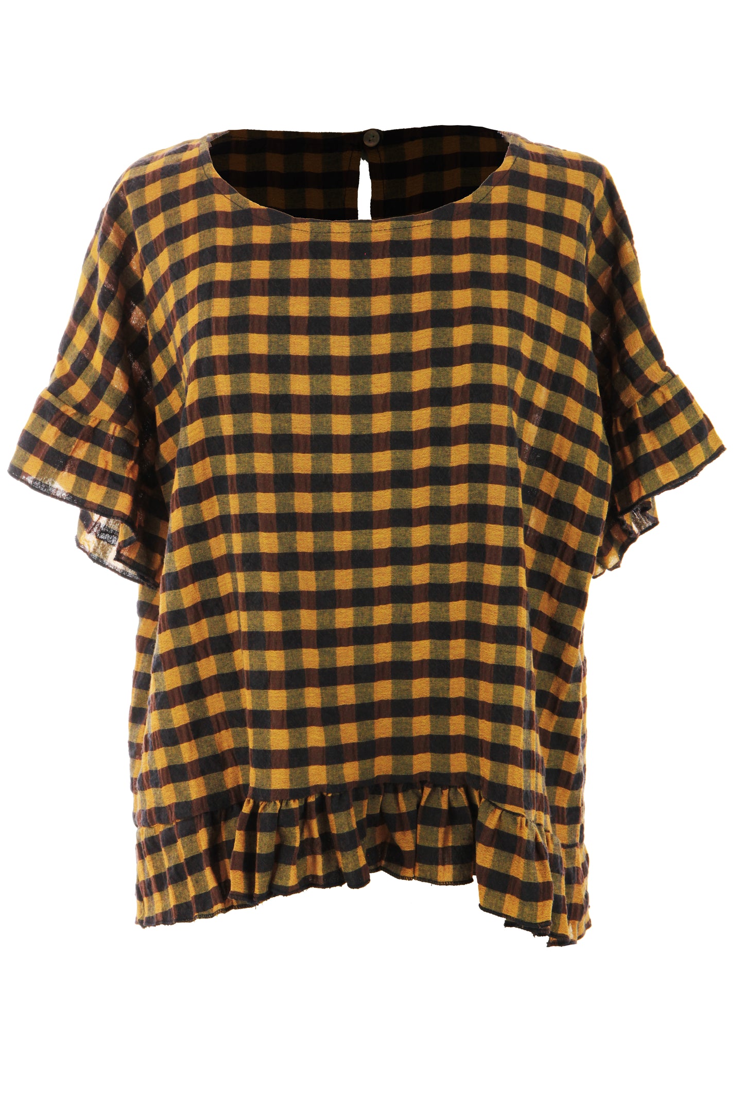 Woven Check Frill Hem Cotton Top