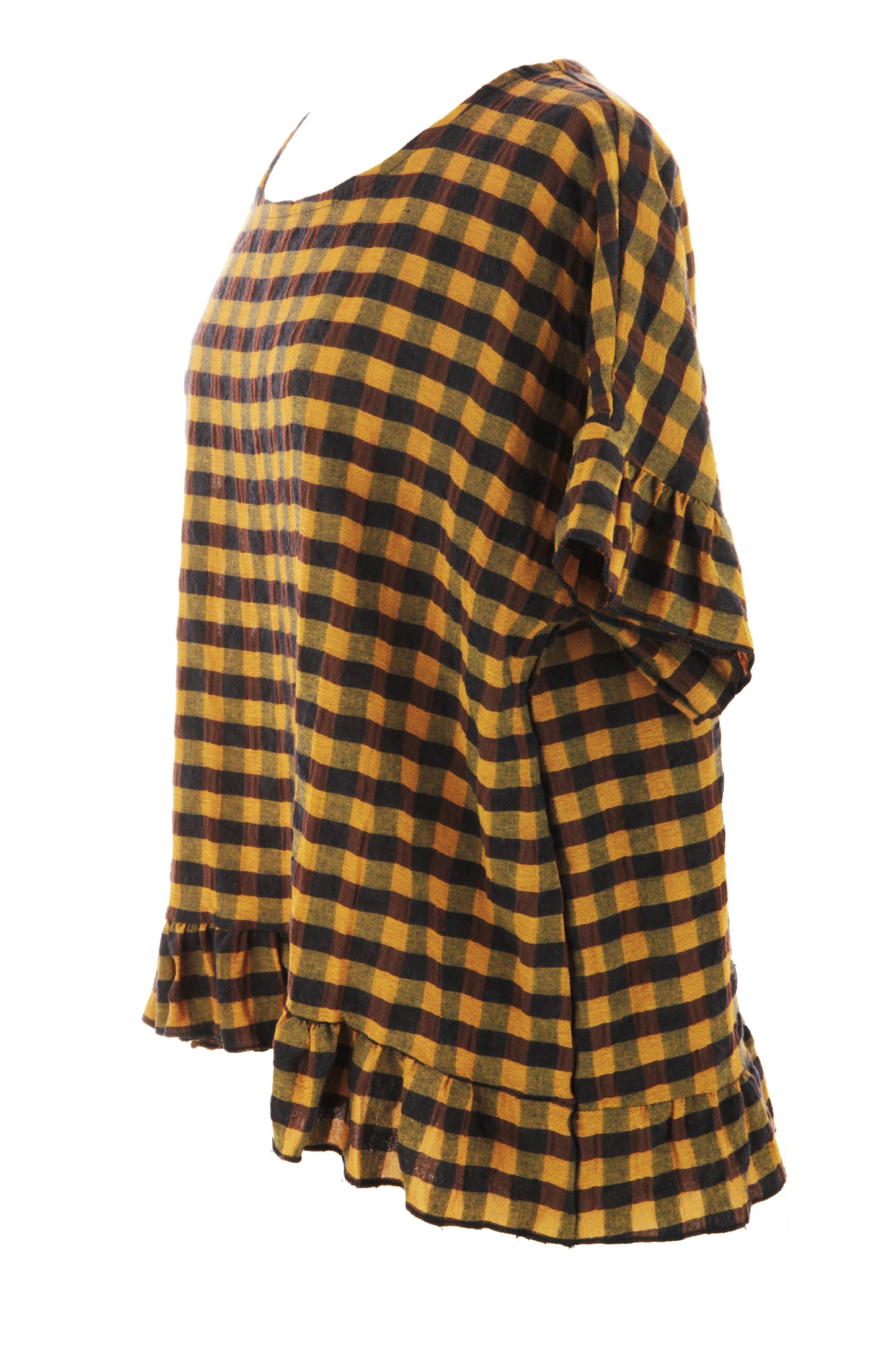Woven Check Frill Hem Cotton Top