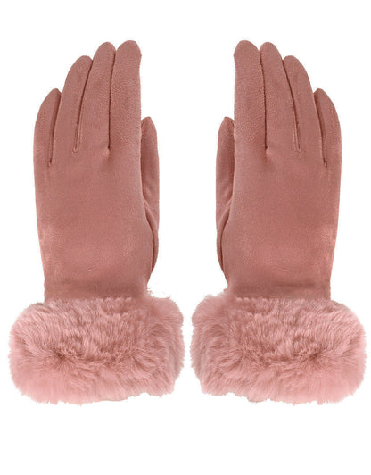 Faux Fur Cuff Suede Gloves