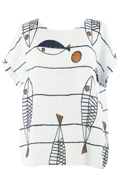 Fish Print Cotton Top