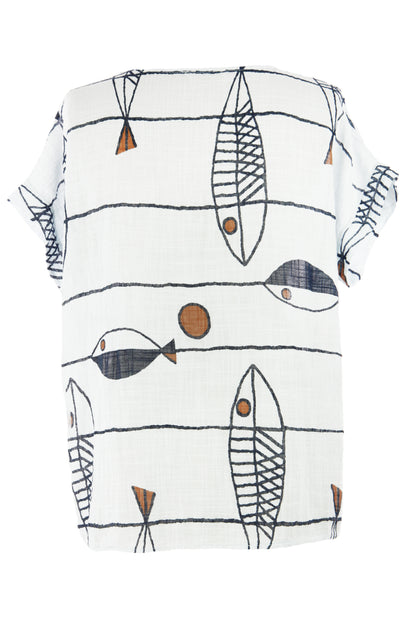 Fish Print Cotton Top