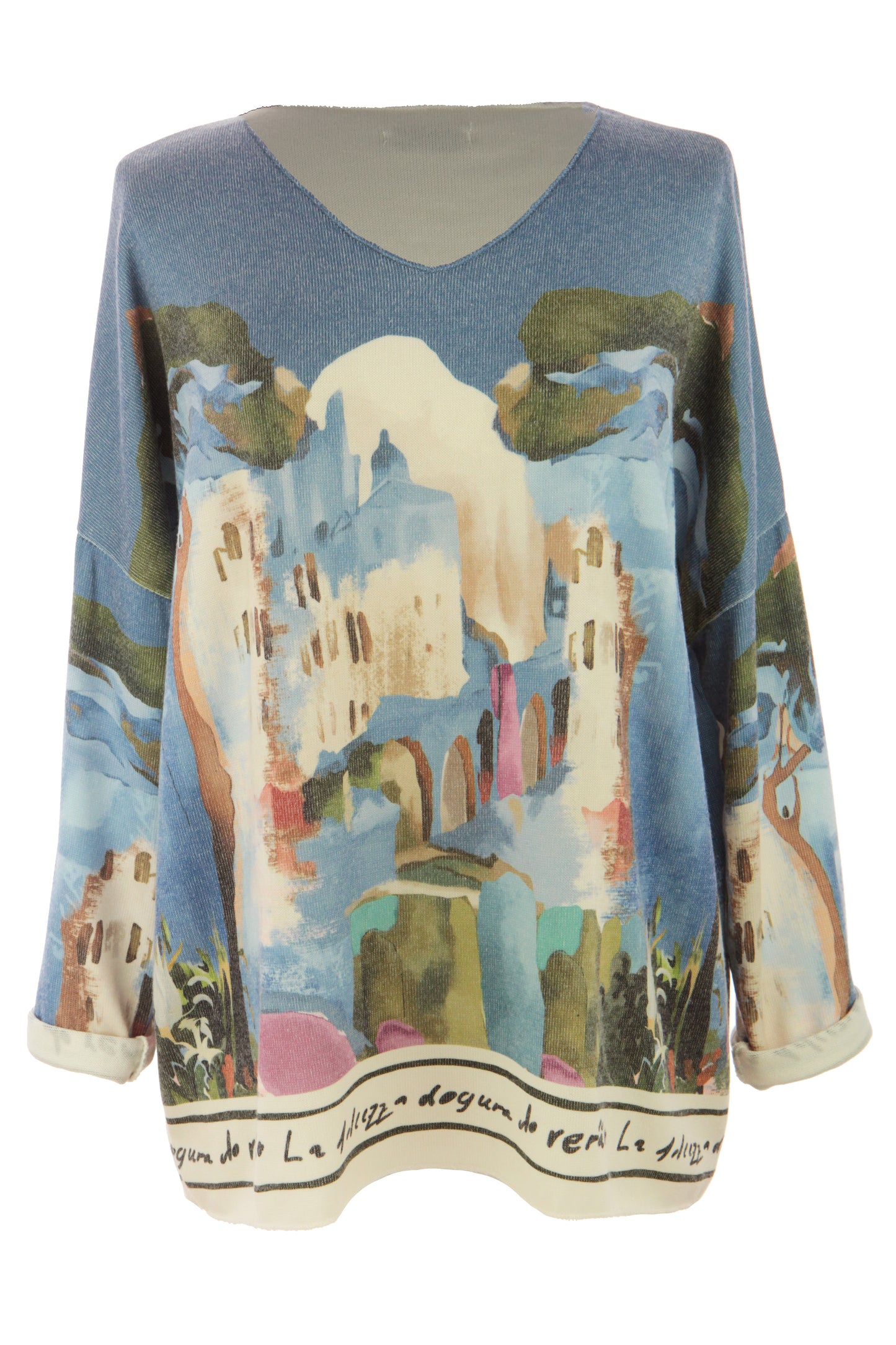 Watercolour Landscape Print Knit Jumper