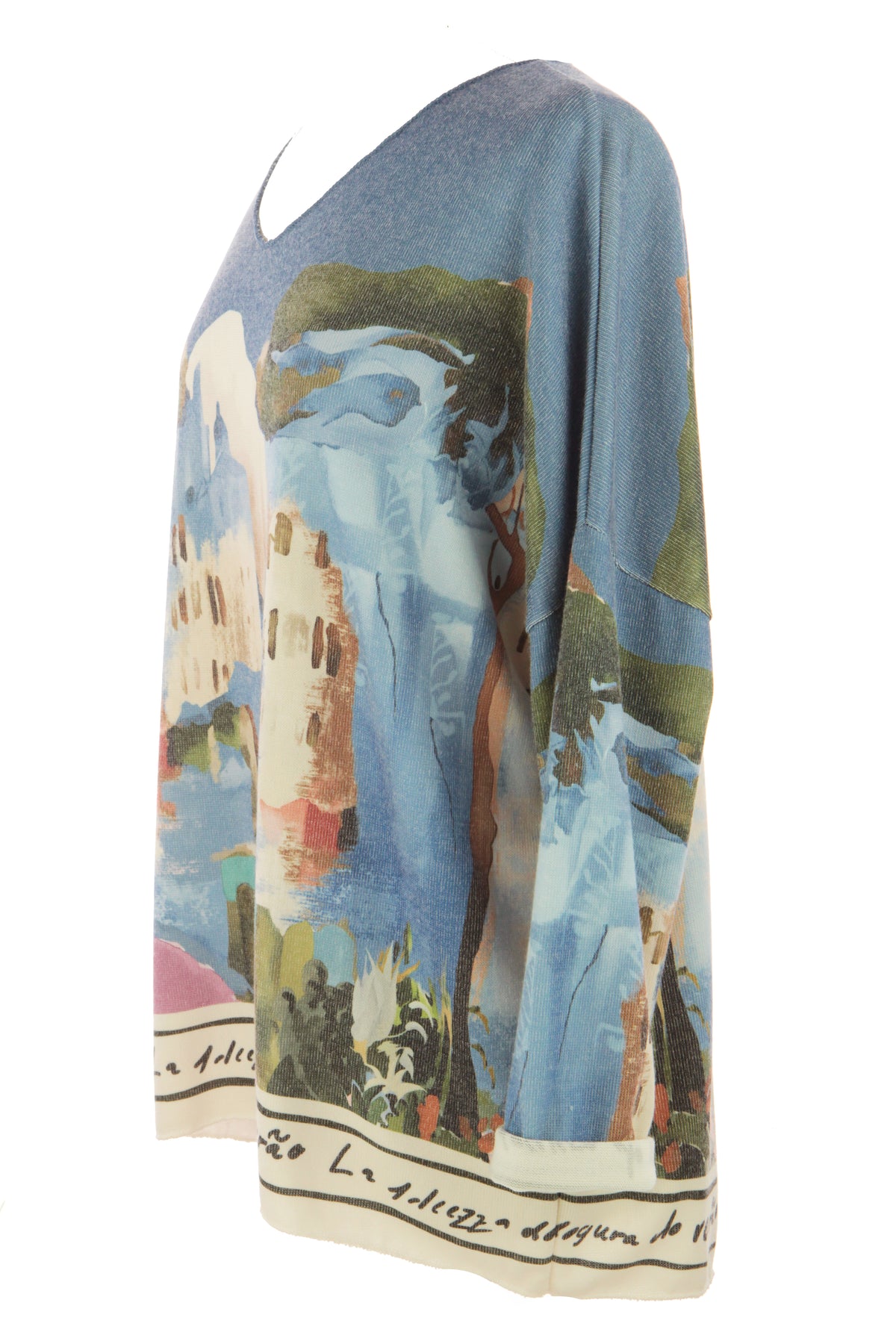 Watercolour Landscape Print Knit Jumper