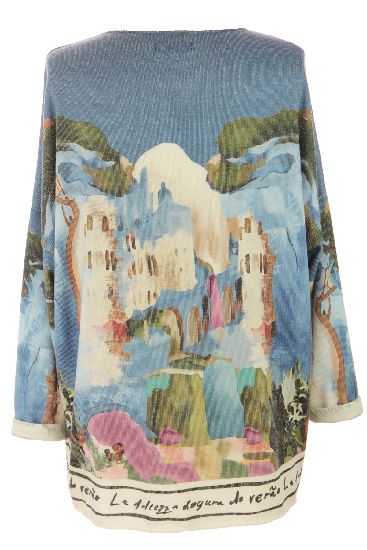 Watercolour Landscape Print Knit Jumper