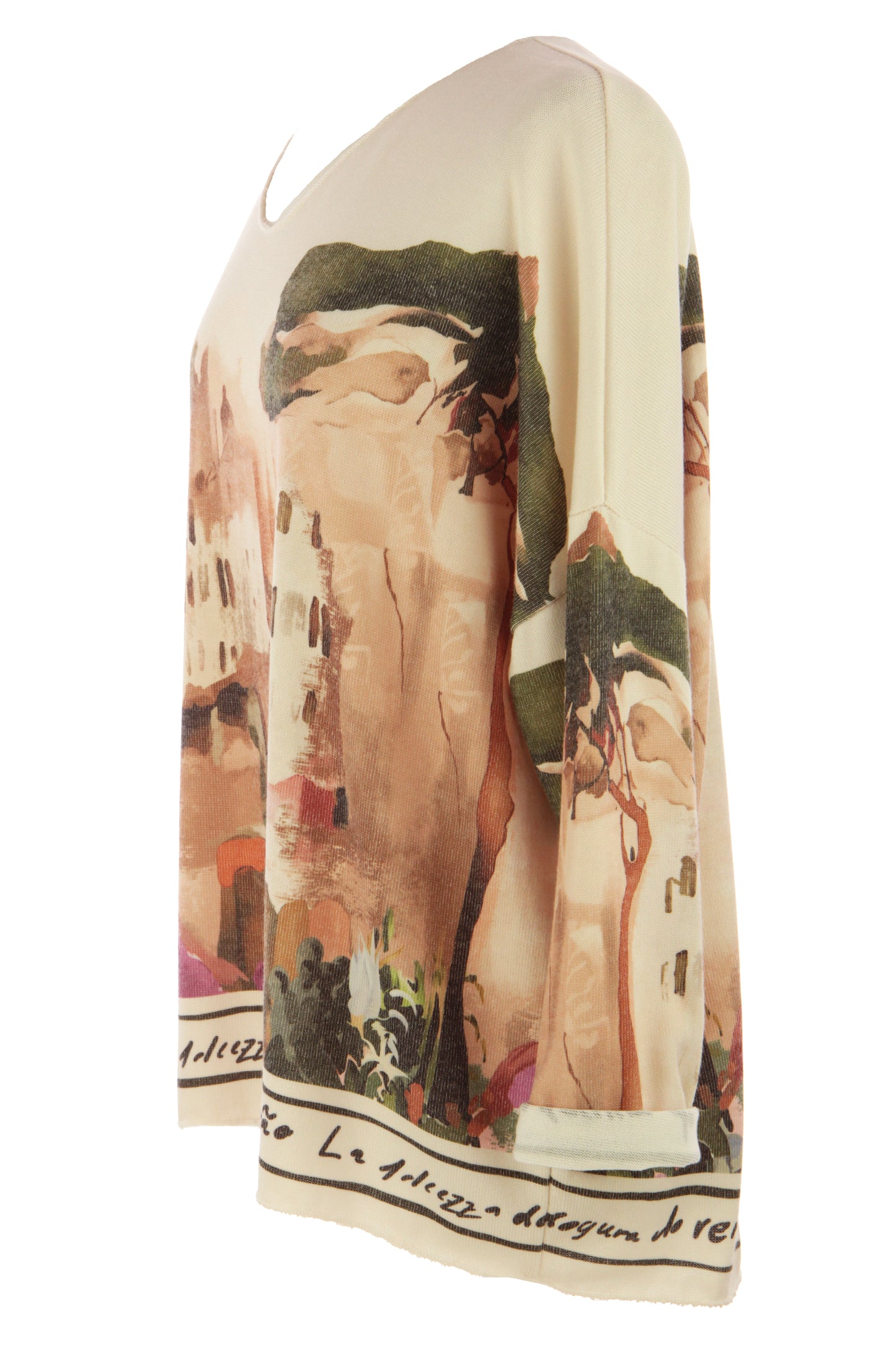 Watercolour Landscape Print Knit Jumper