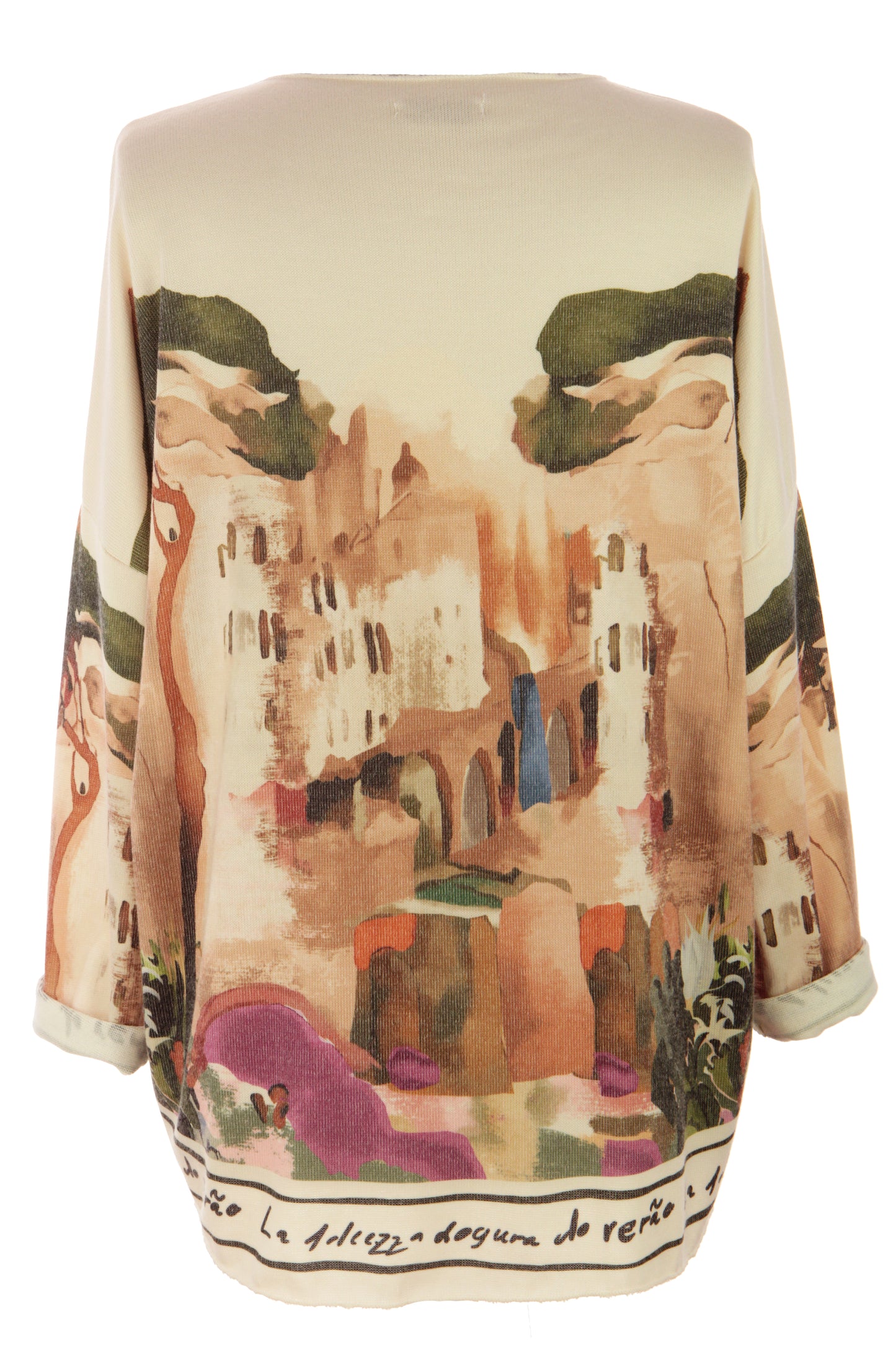 Watercolour Landscape Print Knit Jumper