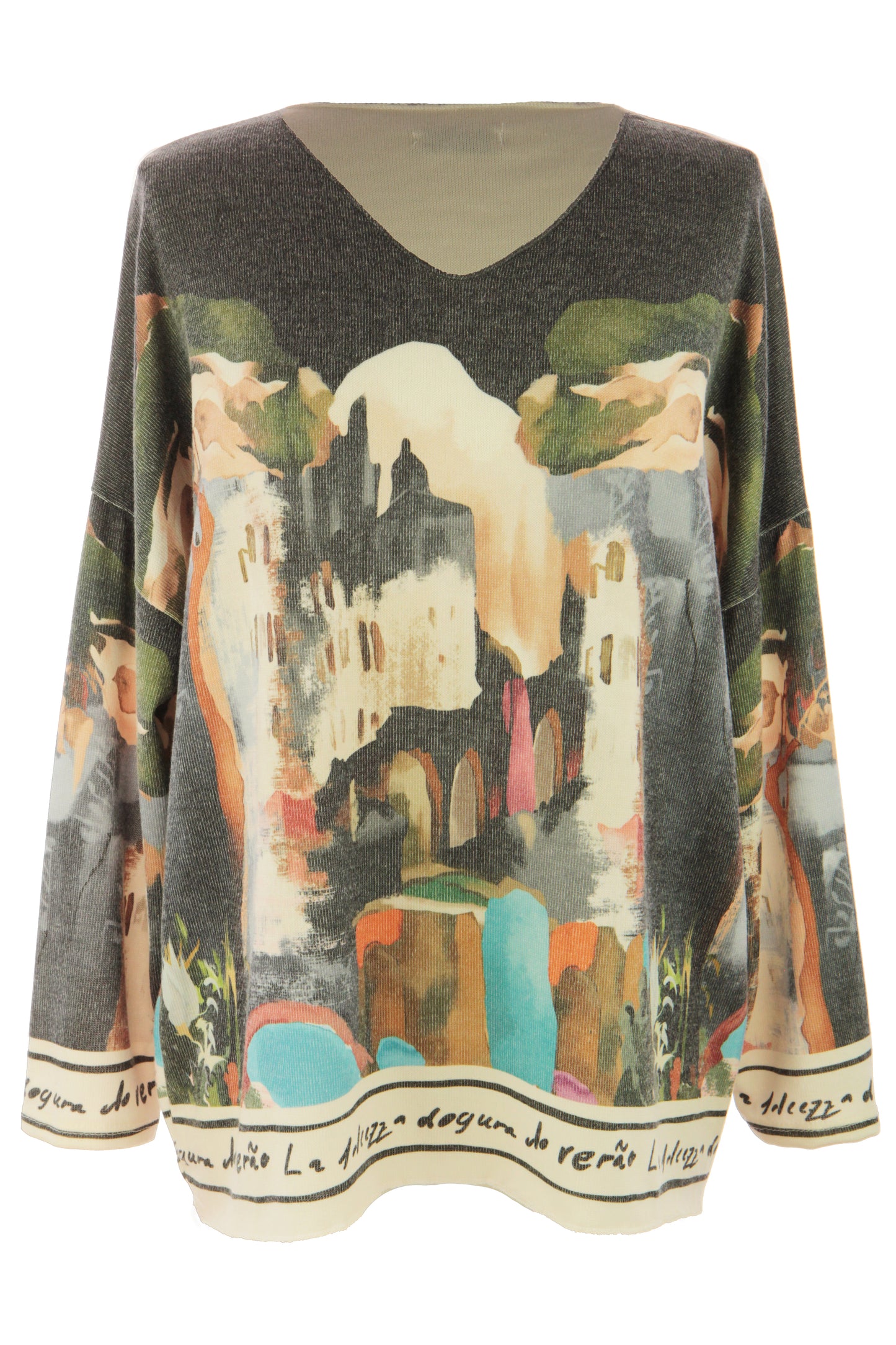 Watercolour Landscape Print Knit Jumper