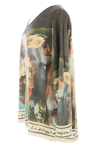 Watercolour Landscape Print Knit Jumper