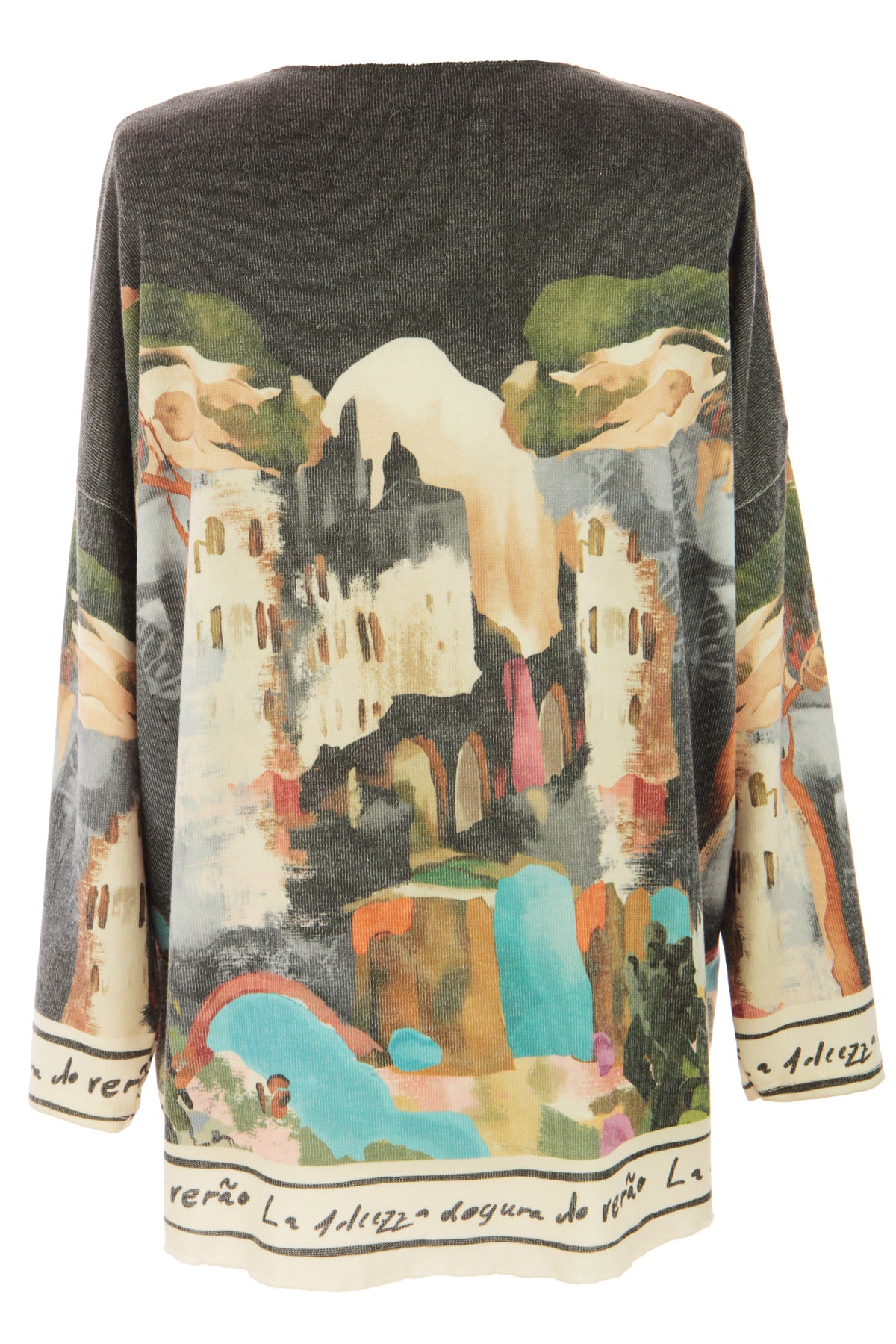 Watercolour Landscape Print Knit Jumper