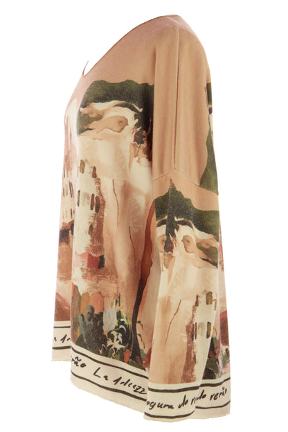 Watercolour Landscape Print Knit Jumper