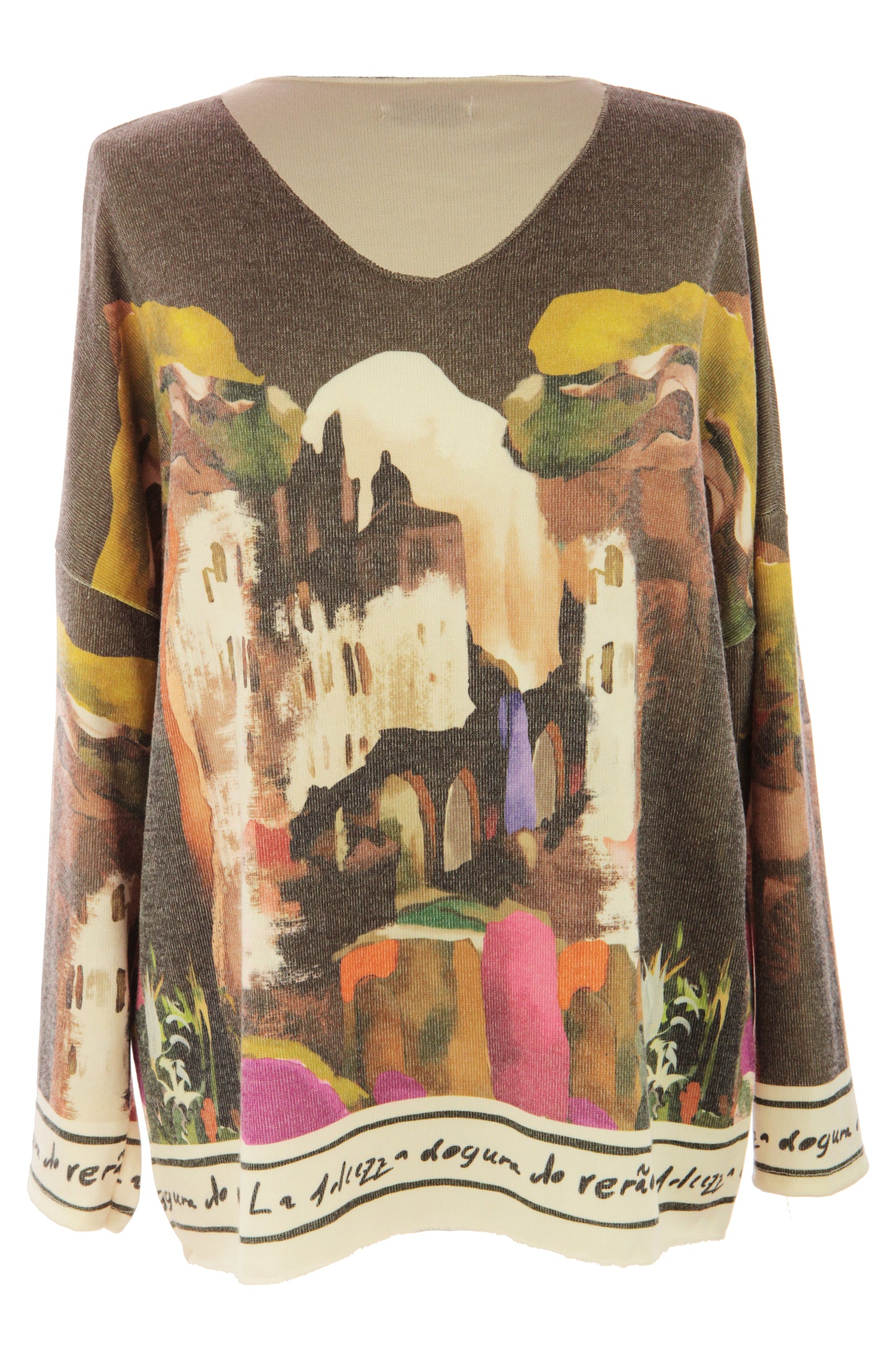 Watercolour Landscape Print Knit Jumper