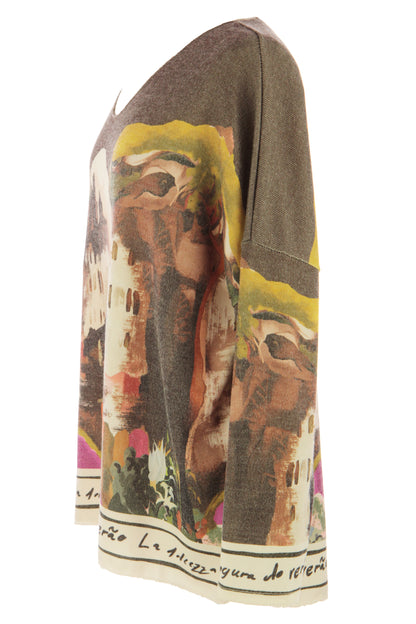 Watercolour Landscape Print Knit Jumper