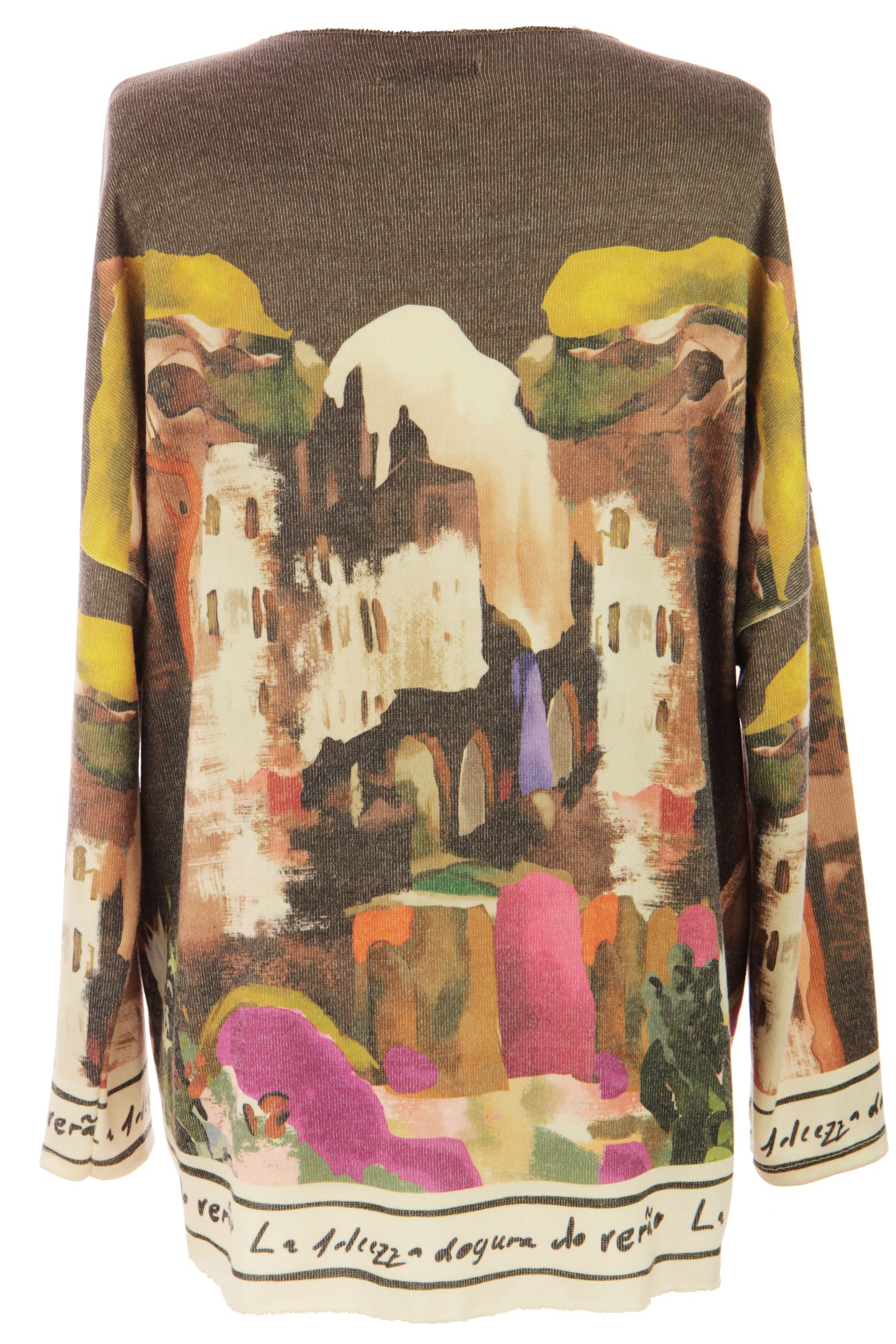 Watercolour Landscape Print Knit Jumper