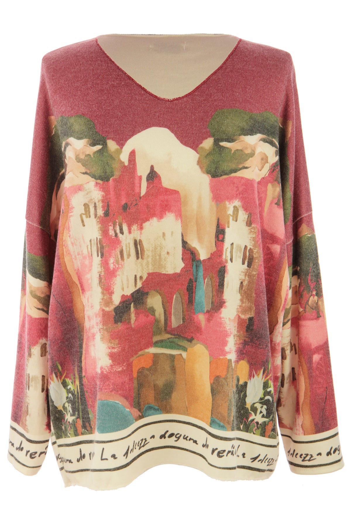 Watercolour Landscape Print Knit Jumper