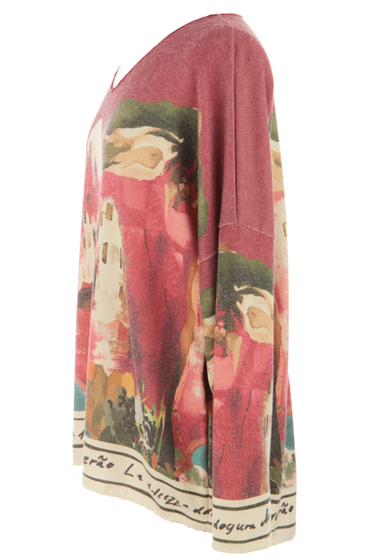 Watercolour Landscape Print Knit Jumper