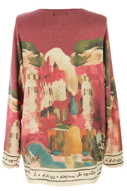 Watercolour Landscape Print Knit Jumper