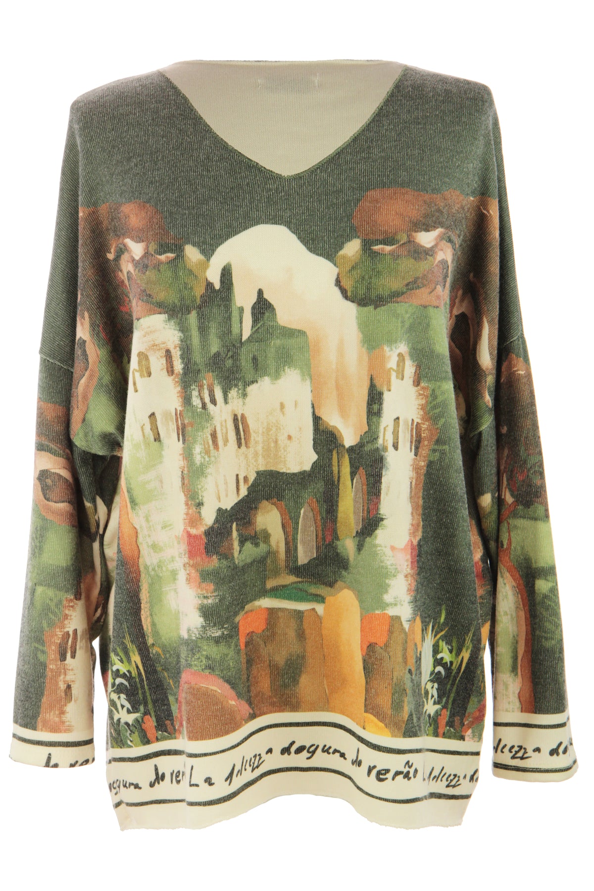 Watercolour Landscape Print Knit Jumper