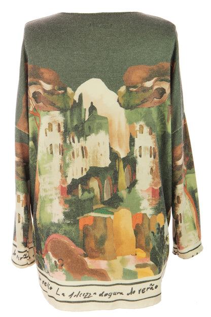 Watercolour Landscape Print Knit Jumper