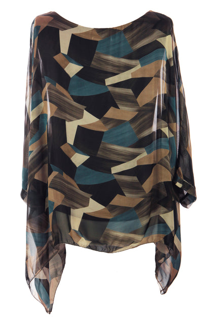 Geometric Print Silk Blouse