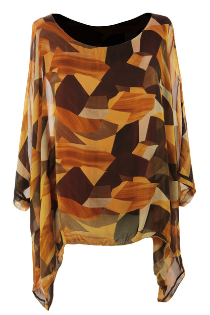 Geometric Print Silk Blouse